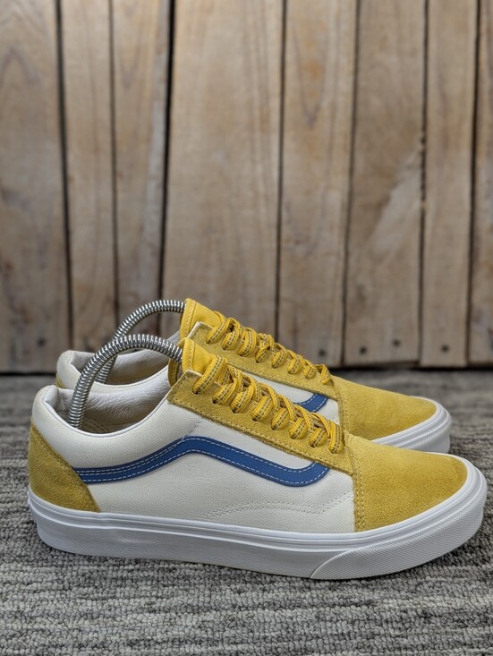Vans Shoes - Vans Old Skool Low - White/Blue/Yellow Suede - Size 10 Women/8.5 Men